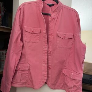 Lands End Jean Jacket Womens xL Pink Denim Button Front Pockets
